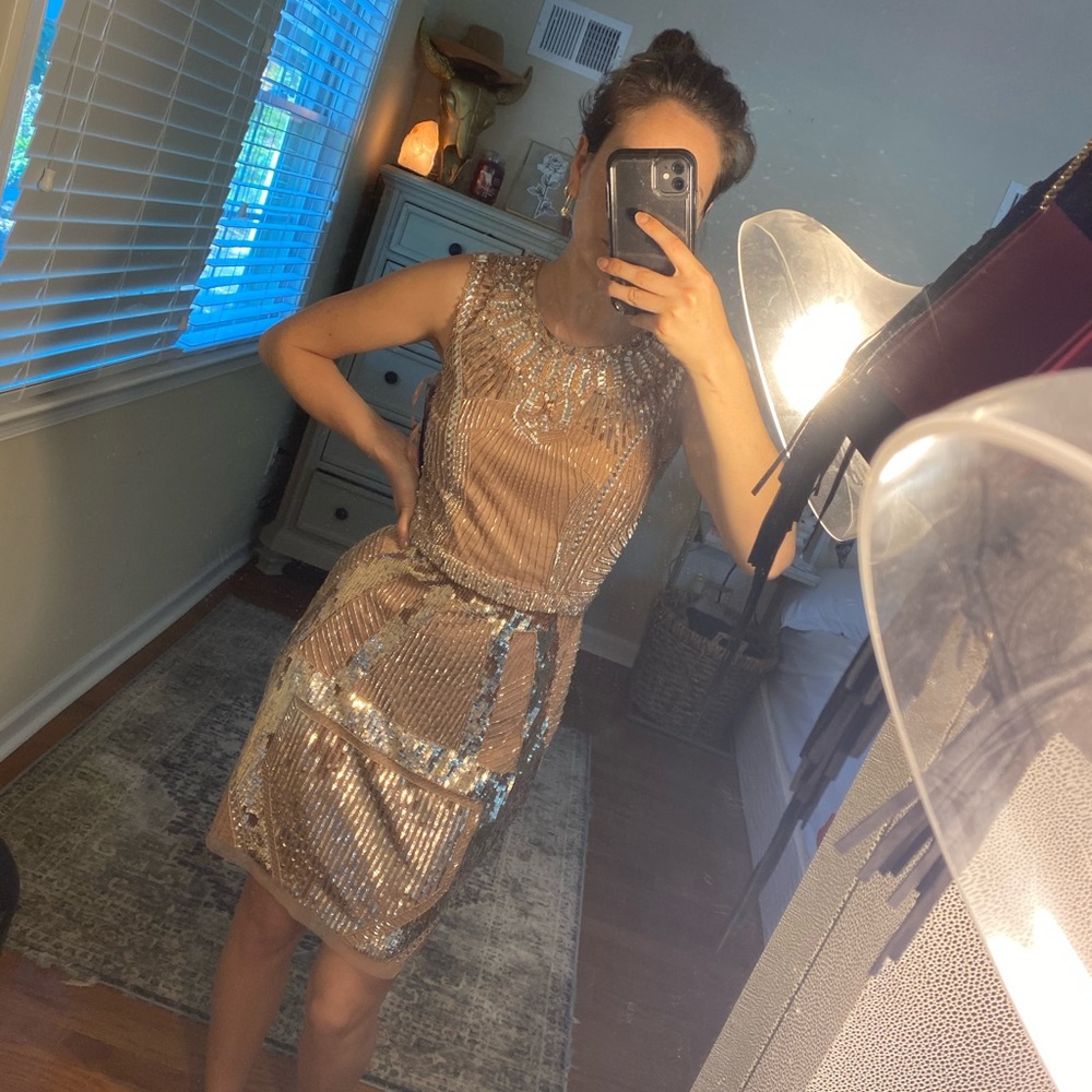 Formal mini dress, fully beaded and embroidered